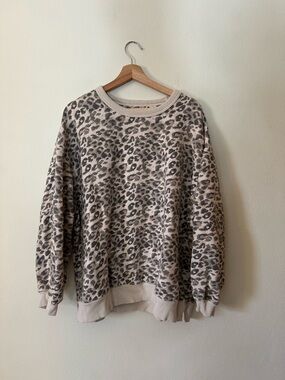 aerie Beige and Gray Leopard Print Pullover Sweatshirt